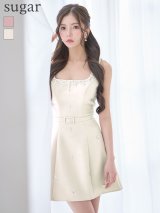 【予約商品/2月下旬発送予定】XSサイズあり【IRMA/イルマ】ベルト/ ビジュー/ ノースリーブ/ スクエアネック/ ラインストーン/ 台形スカート/ Aライン/ ミニドレス/ キャバドレス[OF2A]