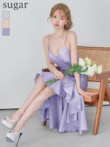 【予約商品/2月下旬発送予定】XSサイズあり【JEAN MACLEAN/ジャンマクレーン】 マーメイド/ シャイニーサテン/ タック/ キャミソール/ ひざ丈/ ストレッチ/ フリル/ テールカット/ ミディアムドレス/ キャバドレス[OF2A]