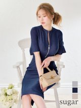 【予約商品/2月下旬発送予定】Lサイズあり【JEAN MACLEAN/ジャンマクレーン】 ラメニット/ 半袖/ バストジップ/ ひざ丈/ ストレッチ/ タイト/ ミディアムドレス/ キャバドレス[OF2A]