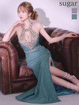 【予約商品/2月下旬発送予定】【IRMA/イルマ】ホルターネック/ ビジュー/ ラメニット/ ラインストーン / 刺繍/ バストカットアウト/ スリット/ ロングドレス/ キャバドレス long[OF2A]