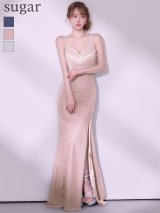 【予約商品/2月下旬発送予定】【IRMA/イルマ】ビジュー/ ラメニット/ グリッターグラデーション/ キャミ/ ウエストカットアウト/ ストレッチ/ スリット/ ロングドレス/ キャバドレス long[OF2A]