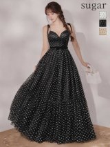 【予約商品/2月下旬発送予定】【IRMA/イルマ】ドット/ リボン/ コルセットデザイン/ キャミソール/ フレア/ Aライン/ ロングドレス/ キャバドレス long[OF2A]