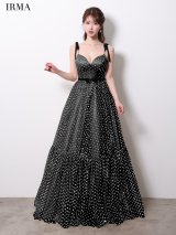 【予約商品/2月下旬発送予定】【IRMA/イルマ】ドット/ リボン/ コルセットデザイン/ キャミソール/ フレア/ Aライン/ ロングドレス/ キャバドレス long[OF2A]