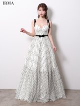 【予約商品/2月下旬発送予定】【IRMA/イルマ】ドット/ リボン/ コルセットデザイン/ キャミソール/ フレア/ Aライン/ ロングドレス/ キャバドレス long[OF2A]