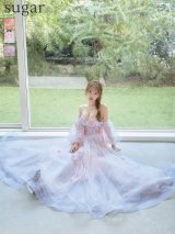 【JEAN MACLEAN/ジャンマクレーン】 2way/ 長袖/ パフスリーブ/ ベア/ ネット/ レース/ ビジュー/ 花柄/ フレア/ プリンセス/ ロングドレス/ キャバドレス long[OF2A]