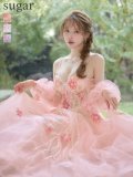 【JEAN MACLEAN/ジャンマクレーン】 2way/ 長袖/ パフスリーブ/ ベア/ ネット/ レース/ ビジュー/ 花柄/ フレア/ プリンセス/ ロングドレス/ キャバドレス long[OF2A]