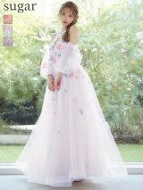 【JEAN MACLEAN/ジャンマクレーン】 2way/ 長袖/ パフスリーブ/ ベア/ ネット/ レース/ ビジュー/ 花柄/ フレア/ プリンセス/ ロングドレス/ キャバドレス long[OF2A]