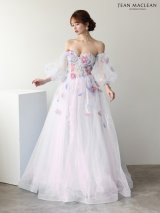 【JEAN MACLEAN/ジャンマクレーン】 2way/ 長袖/ パフスリーブ/ ベア/ ネット/ レース/ ビジュー/ 花柄/ フレア/ プリンセス/ ロングドレス/ キャバドレス long[OF2A]