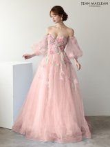 【JEAN MACLEAN/ジャンマクレーン】 2way/ 長袖/ パフスリーブ/ ベア/ ネット/ レース/ ビジュー/ 花柄/ フレア/ プリンセス/ ロングドレス/ キャバドレス long[OF2A]