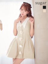 XSサイズあり【IRMA/イルマ】襟付き/ バイカラー/ ローズ/ ノースリーブ/ フレア/ ミニドレス/ キャバドレス[OF2A]