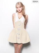 XSサイズあり【IRMA/イルマ】襟付き/ バイカラー/ ローズ/ ノースリーブ/ フレア/ ミニドレス/ キャバドレス[OF2A]