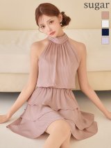 sugarオリジナルカラー・XSサイズあり【IRMA/イルマ】ストライプ/ ティアード/ アメリカンスリーブ/ バックリボン/ ハイネック/ フリル/ シフォン/ フレア/ ミニドレス/ キャバドレス[OF2A]