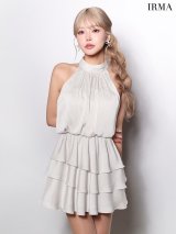 sugarオリジナルカラー・XSサイズあり【IRMA/イルマ】ストライプ/ ティアード/ アメリカンスリーブ/ バックリボン/ ハイネック/ フリル/ シフォン/ フレア/ ミニドレス/ キャバドレス[OF2A]