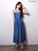 XSサイズあり【JEAN MACLEAN/ジャンマクレーン】2way/ サテン/ ストレッチ/ ギャザー/ ベア/ キャミソール/ ウエストマーク/ Aライン/ ウエストカット/ ワンピース/ ミディアムドレス/ キャバドレス[OF2A]