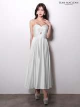 XSサイズあり【JEAN MACLEAN/ジャンマクレーン】2way/ サテン/ ストレッチ/ ギャザー/ ベア/ キャミソール/ ウエストマーク/ Aライン/ ウエストカット/ ワンピース/ ミディアムドレス/ キャバドレス[OF2A]