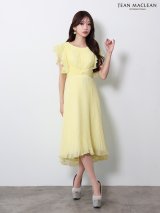 XSサイズあり【JEAN MACLEAN/ジャンマクレーン】シフォン/ ショルダーフリル/ フレンチスリーブ/ ウエストマーク/ プリーツ/ フレア/ ワンピース/ ミディアムドレス/ キャバドレス[OF2A]