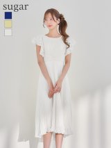 XSサイズあり【JEAN MACLEAN/ジャンマクレーン】シフォン/ ショルダーフリル/ フレンチスリーブ/ ウエストマーク/ プリーツ/ フレア/ ワンピース/ ミディアムドレス/ キャバドレス[OF2A]