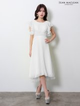 XSサイズあり【JEAN MACLEAN/ジャンマクレーン】シフォン/ ショルダーフリル/ フレンチスリーブ/ ウエストマーク/ プリーツ/ フレア/ ワンピース/ ミディアムドレス/ キャバドレス[OF2A]
