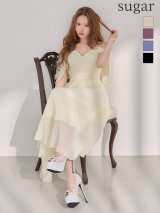 【予約商品/4月下旬発送予定】Lサイズあり【JEAN MACLEAN/ジャンマクレーン】シフォン/ タック/ ワンカラー/ キャミ/ 半袖/ ウエストマーク/ フレア/ ワンピース/ ミディアムドレス/ キャバドレス[OF2A]