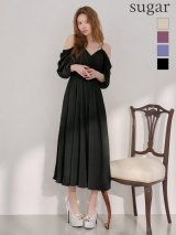 【予約商品/4月下旬発送予定】Lサイズあり【JEAN MACLEAN/ジャンマクレーン】シフォン/ タック/ ワンカラー/ キャミ/ 半袖/ ウエストマーク/ フレア/ ワンピース/ ミディアムドレス/ キャバドレス[OF2A]