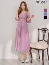 【予約商品/4月下旬発送予定】Lサイズあり【JEAN MACLEAN/ジャンマクレーン】シフォン/ タック/ ワンカラー/ キャミ/ 半袖/ ウエストマーク/ フレア/ ワンピース/ ミディアムドレス/ キャバドレス[OF2A]