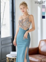 【IRMA/イルマ】マーメイド/ スパンコール/ ビジュー/ ラメニット/ 刺?/ ワンショルダー/ スリット/ シアー/ ハイウエスト/ スピンドル/ ロングドレス/ キャバドレス long[OF2A]