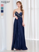 【IRMA/イルマ】ビジュー/ ハイウエスト/ ベア/ リボン/ ストレッチ/ タック/ ラメニット/ プリーツ/ ワンピース/ フレア/ ロングドレス/ キャバドレス long[OF2A]