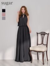 【予約商品/4月下旬発送予定】【JEAN MACLEAN/ジャンマクレーン】シフォン/ ネックビジュー/ ノースリーブ/ バストカット/ プリーツ/ フリル/ フレア/ ロングドレス/ キャバドレス long[OF2A]