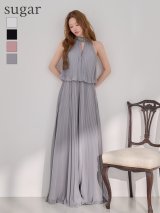 【予約商品/4月下旬発送予定】【JEAN MACLEAN/ジャンマクレーン】シフォン/ ネックビジュー/ ノースリーブ/ バストカット/ プリーツ/ フリル/ フレア/ ロングドレス/ キャバドレス long[OF2A]