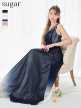 【JEAN MACLEAN/ジャンマクレーン】ビジュー/ 刺繍/ シフォン/ グラデーション/ ワンショルダー/ フレア/ Aライン/ ロングドレス/ キャバドレス long[OF2A]