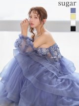 【JEAN MACLEAN/ジャンマクレーン】 立体フラワー/ ストール付き/ パフスリーブ/ フリル/ ティアード/ ネット/ レース/ フレア/ プリンセス/ ロングドレス/ キャバドレス long[OF2A]