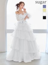 【JEAN MACLEAN/ジャンマクレーン】 立体フラワー/ ストール付き/ パフスリーブ/ フリル/ ティアード/ ネット/ レース/ フレア/ プリンセス/ ロングドレス/ キャバドレス long[OF2A]