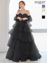 【JEAN MACLEAN/ジャンマクレーン】 立体フラワー/ ストール付き/ パフスリーブ/ フリル/ ティアード/ ネット/ レース/ フレア/ プリンセス/ ロングドレス/ キャバドレス long[OF2A]