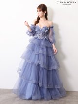 【JEAN MACLEAN/ジャンマクレーン】 立体フラワー/ ストール付き/ パフスリーブ/ フリル/ ティアード/ ネット/ レース/ フレア/ プリンセス/ ロングドレス/ キャバドレス long[OF2A]