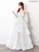 【JEAN MACLEAN/ジャンマクレーン】 立体フラワー/ ストール付き/ パフスリーブ/ フリル/ ティアード/ ネット/ レース/ フレア/ プリンセス/ ロングドレス/ キャバドレス long[OF2A]
