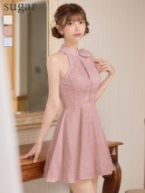 XSサイズあり【IRMA/イルマ】ドットシフォン/ リボン/ ノースリーブ/ ハイネック/ バストカット/ プリーツスカート/ フレア/ ミニドレス/ キャバドレス[OF2A]