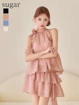 【予約商品/4月下旬発送予定】XSサイズあり【IRMA/イルマ】ブローチ付/ シフォン/ フリルスカート/ 2段フリル/ ティアード/ アメリカンスリーブ/ ノースリーブ/ フレア/ セットアップ/ ミニドレス/ キャバドレス[OF2A]