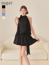 【予約商品/4月下旬発送予定】XSサイズあり【IRMA/イルマ】ブローチ付/ シフォン/ フリルスカート/ 2段フリル/ ティアード/ アメリカンスリーブ/ ノースリーブ/ フレア/ セットアップ/ ミニドレス/ キャバドレス[OF2A]