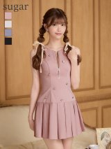 XSサイズあり【IRMA/イルマ】ハートビジュー/ プリーツスカート/ バストジップ/ ノースリーブ/ フレア/ ミニドレス/ キャバドレス[OF2A]
