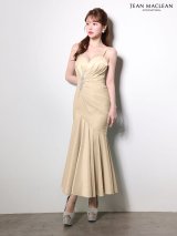 【予約商品/4月下旬発送予定】XSサイズあり【JEAN MACLEAN/ジャンマクレーン】シャイニー/ サテン/ ストレッチ/ ギャザー/ タック/ キャミソール/ マーメイド/ ワンピース/ ミディアムドレス/ キャバドレス[OF2A]