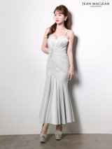 【予約商品/4月下旬発送予定】XSサイズあり【JEAN MACLEAN/ジャンマクレーン】シャイニー/ サテン/ ストレッチ/ ギャザー/ タック/ キャミソール/ マーメイド/ ワンピース/ ミディアムドレス/ キャバドレス[OF2A]