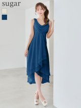 XSサイズあり【JEAN MACLEAN/ジャンマクレーン】シフォン/ ドレープ/ ティアード/ 2段フリル/ テールカット/ ノースリーブ/ フレア/ ワンピース/ ミディアムドレス/ キャバドレス[OF2A]