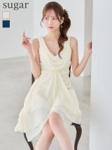 XSサイズあり【JEAN MACLEAN/ジャンマクレーン】シフォン/ ドレープ/ ティアード/ 2段フリル/ テールカット/ ノースリーブ/ フレア/ ワンピース/ ミディアムドレス/ キャバドレス[OF2A]