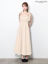 XSサイズあり【JEAN MACLEAN/ジャンマクレーン】オーガンジー/チェック/ ショルダーリボン/ ベルト/ キャミソール/ フレア/ ワンピース/ ミディアムドレス/ キャバドレス[OF2A]