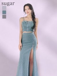 【IRMA/イルマ】グリッター/ スパンコール/ ビジュー/ ラメニット/ バストジップ/ スリット/ キャミソール/ ホルターネック/ ストレッチ/ ロングドレス/ キャバドレス long[OF2A]