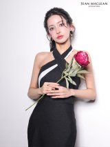【JEAN MACLEAN/ジャンマクレーン】ホルターネック/ マーメイド/ ストレッチ/ バストタック/ スピンドル/ バイカラー/ ロングドレス/ キャバドレス long[OF2A]