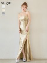 【JEAN MACLEAN/ジャンマクレーン】ストール付き/ タック/ サテン/ ベア/ 2WAY/ スリット/ タイト/ ロングドレス/ キャバドレスlong[OF2A]