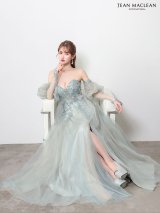 【予約商品/5月下旬発送予定】【JEAN MACLEAN/ジャンマクレーン】ロングスリーブ付き/ チュール/ パフスリーブ/ フラワー刺繍/ スパンコール/ フレア/ プリンセス/ ロングドレス/ キャバドレス long[OF2A]