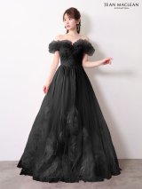 【JEAN MACLEAN/ジャンマクレーン】オフショル/ フリル/ 立体フラワー/ チュール/ オーガンジー/ フレア/ プリンセス/ ロングドレス/ キャバドレス long[OF2A]