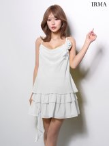 【予約商品/5月下旬発送予定】XSサイズあり【IRMA/イルマ】ローズブローチ/ フリル/ ティアード/ ワンカラー/ シフォン/ キャミ/ フレア/ ミニドレス/ キャバドレス[OF2A]